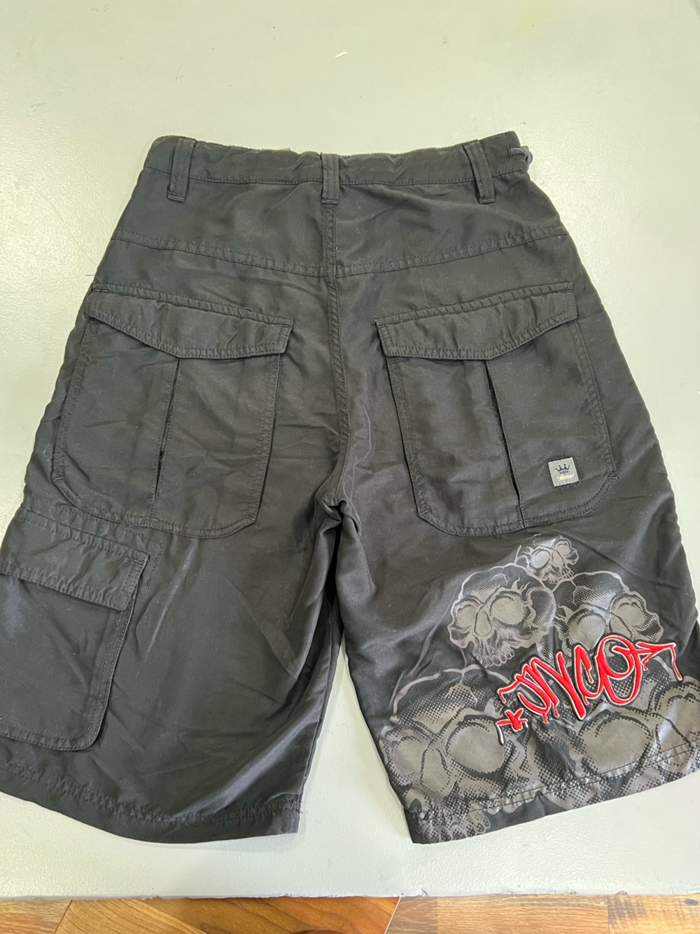 Vintage 90’s JNCO Nylon Cargo Shorts Embroidered Grunge Skater Y2K Drawstring 29